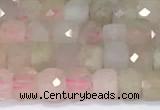 CCU831 15 inches 4mm faceted cube morganite beads