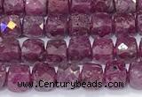 CCU842 15 inches 4mm faceted cube ruby beads