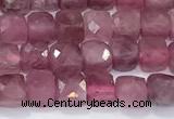 CCU843 15 inches 4mm faceted cube tourmaline beads