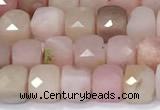 CCU848 15 inches 4mm faceted cube pink opal beads