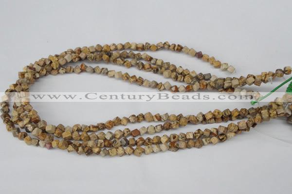 CCU95 15.5 inches 4*4mm cube picture jasper beads wholesale