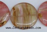 CCY215 15.5 inches 40mm flat round volcano cherry quartz beads