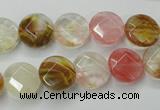 CCY410 15.5 inches 12mm faceted coin volcano cherry quartz beads