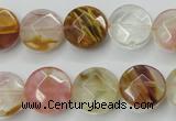 CCY411 15.5 inches 14mm faceted coin volcano cherry quartz beads