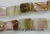 CCY430 15.5 inches 10*14mm faceted rectangle volcano cherry quartz beads