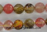 CCY504 15.5 inches 12mm faceted round volcano cherry quartz beads