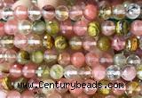 CCY694 15 inches 8mm faceted round volcano cherry quartz beads