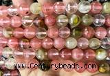 CCY695 15 inches 10mm faceted round volcano cherry quartz beads