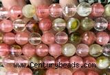 CCY696 15 inches 12mm faceted round volcano cherry quartz beads