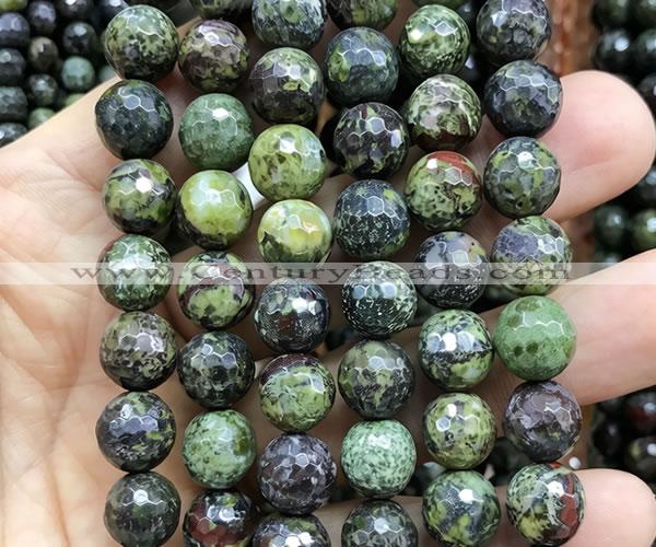 CDB364 15 inches 12mm faceted round dragon blood jasper beads