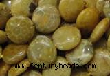 CFA42 15.5 inches 15mm flat round yellow chrysanthemum agate beads