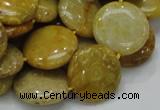 CFA43 15.5 inches 20mm flat round yellow chrysanthemum agate beads