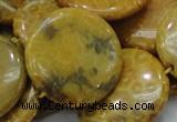 CFA45 15.5 inches 30mm flat round yellow chrysanthemum agate beads