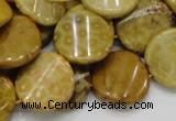 CFA56 15.5 inches 20mm twisted coin yellow chrysanthemum agate beads