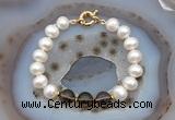 CFB1010 Hand-knotted 9mm - 10mm potato white freshwater pearl & smoky quartz bracelet