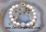 CFB1075 Hand-knotted 9mm - 10mm potato white freshwater pearl & blue lace agate bracelet