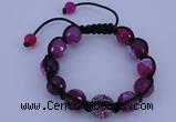 CFB553 12mm faceted round agate with rhinestone beads adjustable bracelet