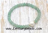 CFB712 faceted rondelle green aventurine & potato white freshwater pearl stretchy bracelet