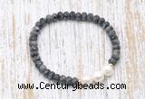 CFB752 faceted rondelle black labradorite & potato white freshwater pearl stretchy bracelet