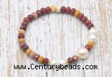 CFB762 faceted rondelle mookaite & potato white freshwater pearl stretchy bracelet