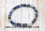 CFB769 faceted rondelle sodalite & potato white freshwater pearl stretchy bracelet