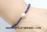 CFB818 4mm faceted round lapis lazuli & potato white freshwater pearl bracelet