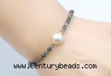 CFB836 4mm faceted round African bloodstone & potato white freshwater pearl bracelet