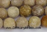 CFC231 15.5 inches 10mm faceted round fossil coral beads