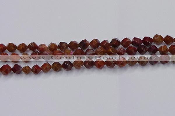 CFC307 15.5 inches 8mm faceted nuggets dyed coral jade beads