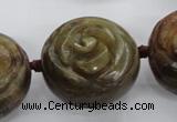 CFG1144 15.5 inches 30mm carved flower flower jade beads