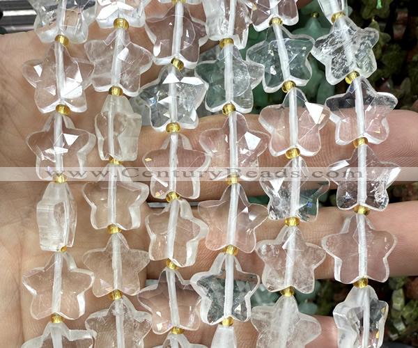 CFG1650 15 inches 14mm carved star white crystal beads
