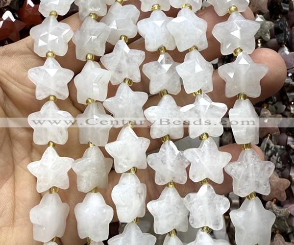 CFG1651 15 inches 14mm carved star Angola white quartz beads