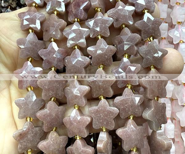 CFG1655 15 inches 14mm carved star strawberry quartz beads