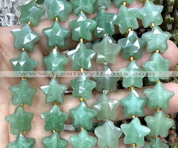 CFG1660 15 inches 14mm carved star green aventurine jade beads