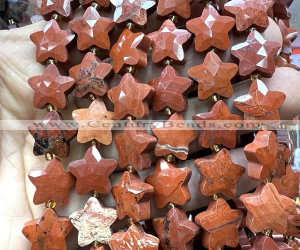 CFG1667 15 inches 14mm carved star red jasper beads