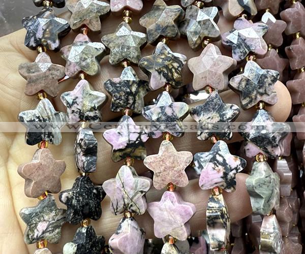 CFG1671 15 inches 14mm carved star rhodonite gemstone beads