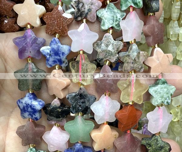 CFG1681 15 inches 14mm carved star colorful gemstone beads