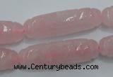 CFG208 15.5 inches 12*40mm carved rice rose quartz gemstone beads