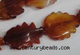 CFG279 15.5 inches 16*24mm carved leaf red agate beads