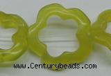 CFG33 15.5 inches 30mm carved flower lemon jade gemstone beads
