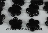 CFG675 15.5 inches 15mm carved flower black obsidian beads