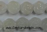 CFG885 15.5 inches 14mm carved flower white jade gemstone beads