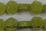 CFG887 15.5 inches 14mm carved flower lemon jade gemstone beads