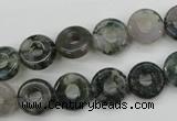 CFG901 15.5 inches 12mm carved coin donut moss agate beads