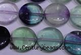 CFL1064 15 inches 16mm flat round natural fluorite gemstone beads