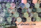 CLF1169 15.5 inches 12mm carved round fluorite gemstone beads