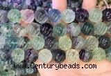 CLF1170 15.5 inches 14mm carved round fluorite gemstone beads