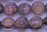 CFL1332 15.5 inches 12mm flat round purple fluorite gemstone beads