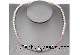 CFN100 potato white freshwater pearl & rose quartz necklace, 16 - 24 inches