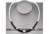 CFN103 potato white freshwater pearl & garnet necklace, 16 - 24 inches
